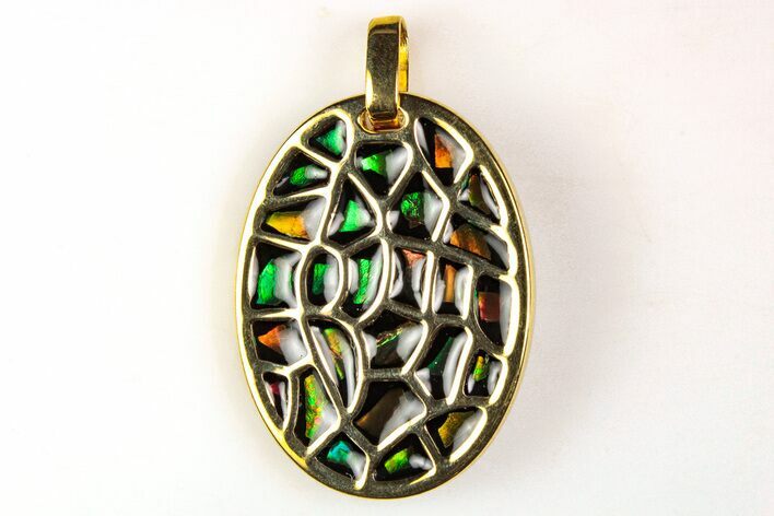 Elegant, Ammolite Mosaic Pendant With Vermeil Gold #206072